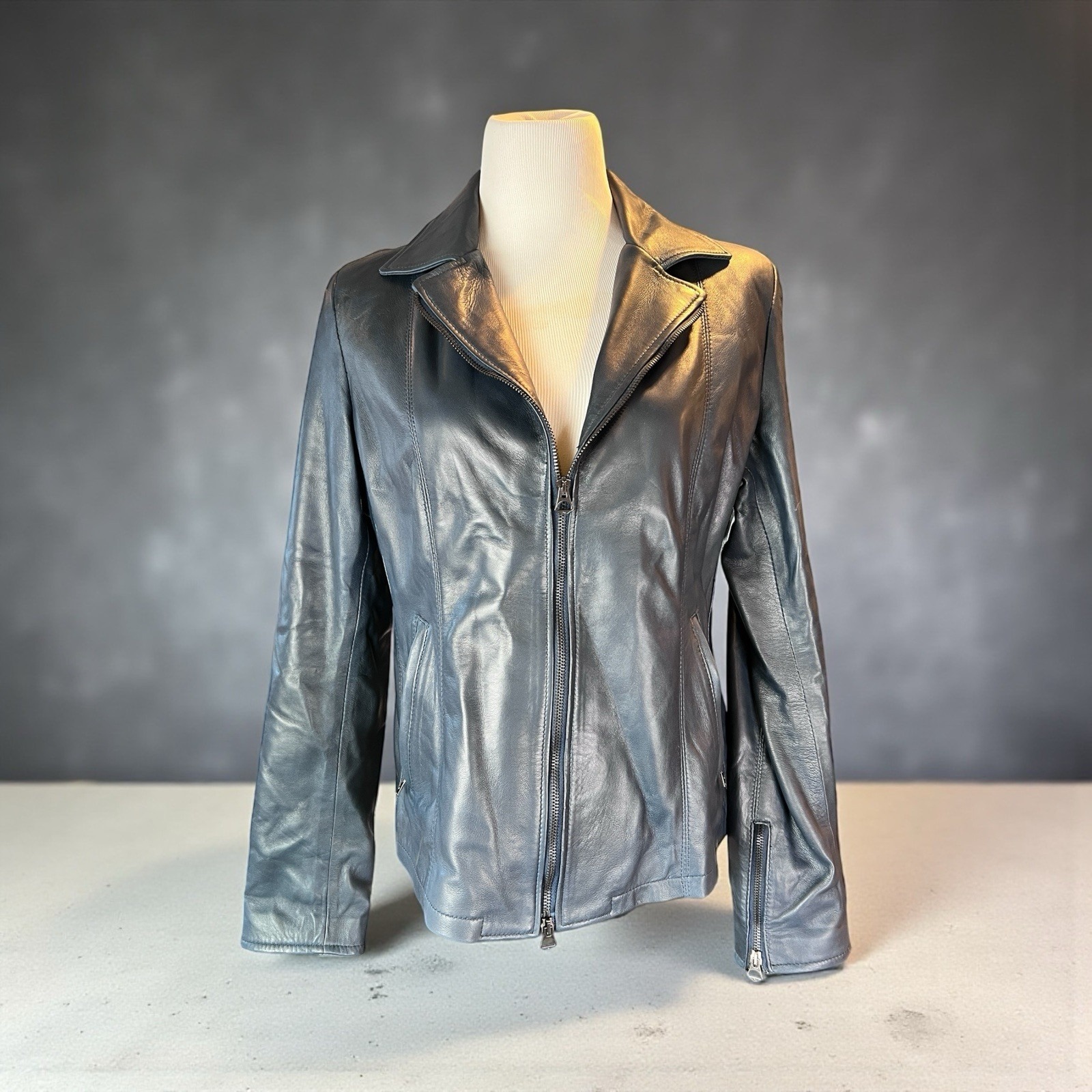 Blustaff Genuine Leather Women's Size 50 Navy Blue Us Size Xl Exceptional Piece